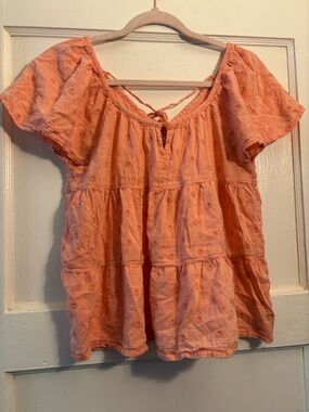 Old Navy Peach Tiered Embroidered Tie-Neck Tunic